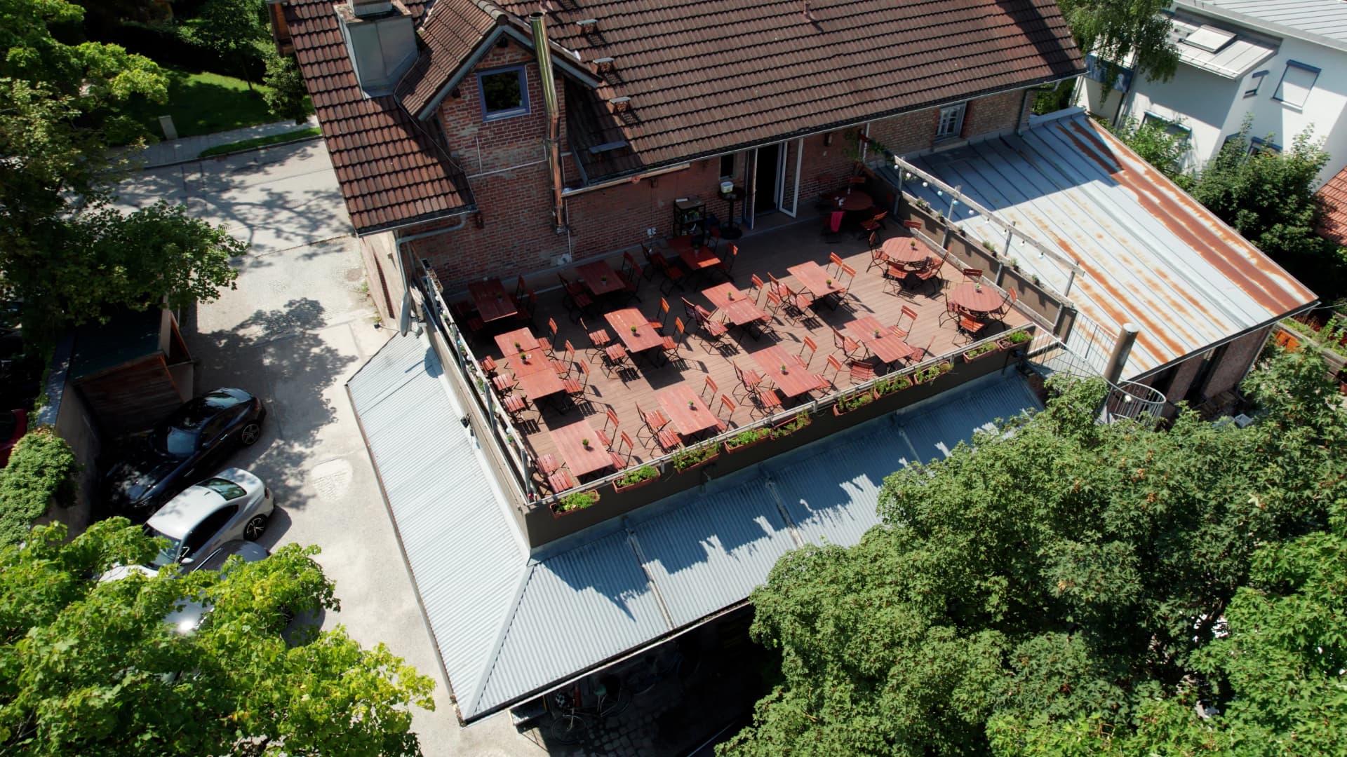 Dachterrasse der Eventlocation München Ost aus der Luft
